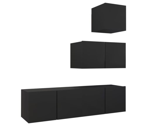 vidaXL Set de muebles de salón TV 4 piezas madera de ingeniería negro