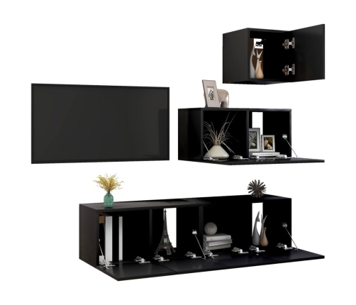 vidaXL Set de muebles de salón TV 4 piezas madera de ingeniería negro