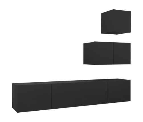 Set de muebles de salón TV 4 pzas madera de ingeniería negro