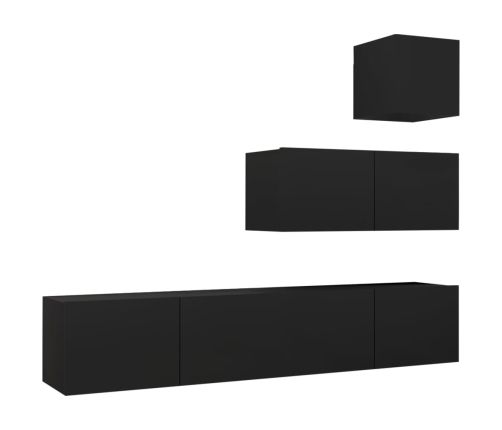 Set de muebles de salón TV 4 piezas madera contrachapada negro