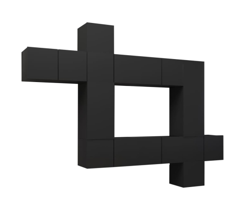 Set de muebles de salón TV 10 piezas madera ingeniería negro