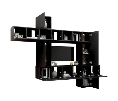 Set de muebles de salón TV 10 piezas madera ingeniería negro