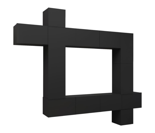 Set de muebles de salón TV 8 piezas madera ingeniería negro