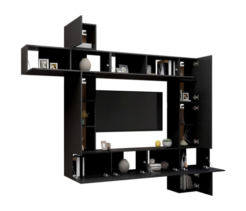 Set de muebles de salón TV 8 piezas madera ingeniería negro