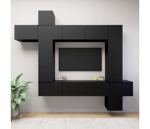 Set de muebles de salón TV 8 piezas madera ingeniería negro