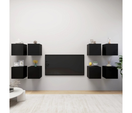 vidaXL Muebles de pared para TV 8 uds negro 30,5x30x30 cm