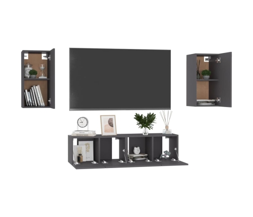 vidaXL Juego de mueble para TV de 4 piezas madera de ingeniería gris