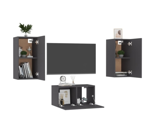 Set de muebles de salón 3 piezas madera ingeniería gris