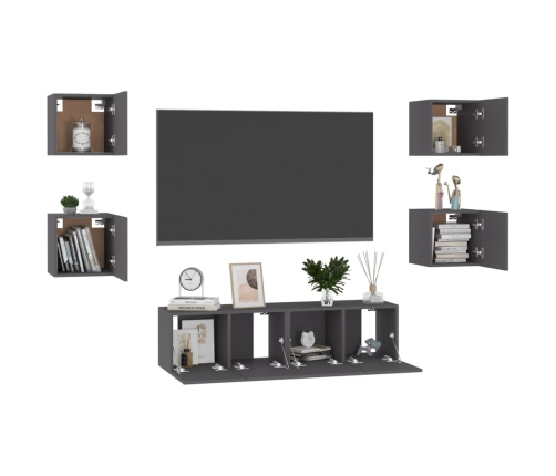 Set de muebles de salón 6 piezas madera ingeniería gris