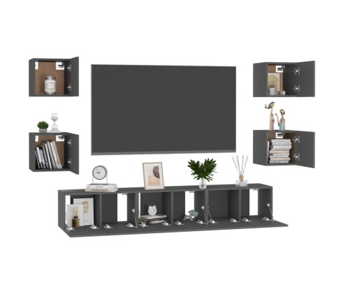 vidaXL Set de muebles de salón 7 piezas madera ingeniería gris