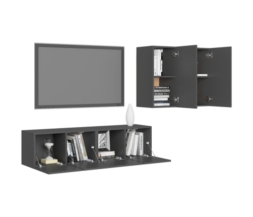 Set de muebles de salón 4 piezas madera ingeniería gris