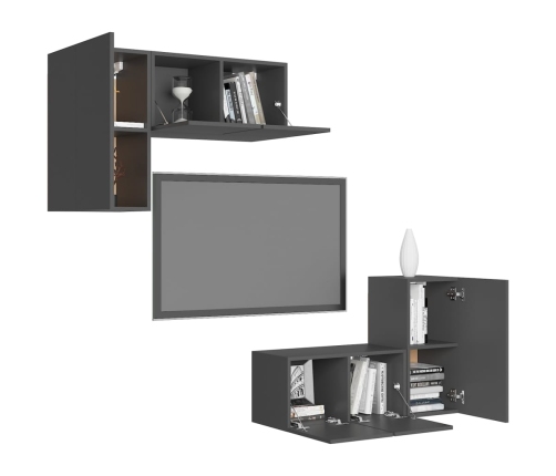 Set de muebles de salón 4 piezas madera ingeniería gris