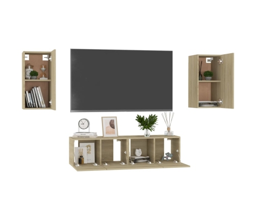 vidaXL Muebles de pared de TV 4 pzas aglomerado color roble Sonoma