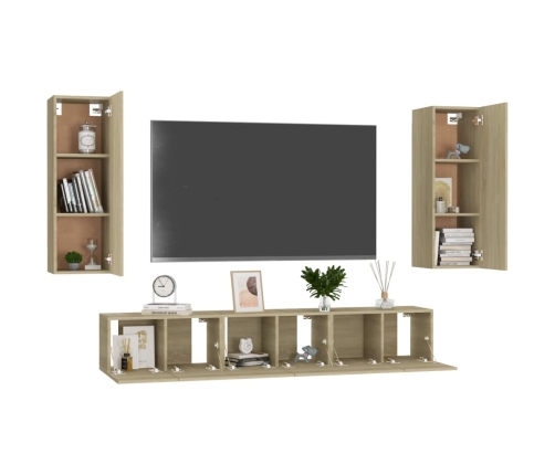 vidaXL Set de muebles salón TV 5 pzas madera ingeniería roble Sonoma