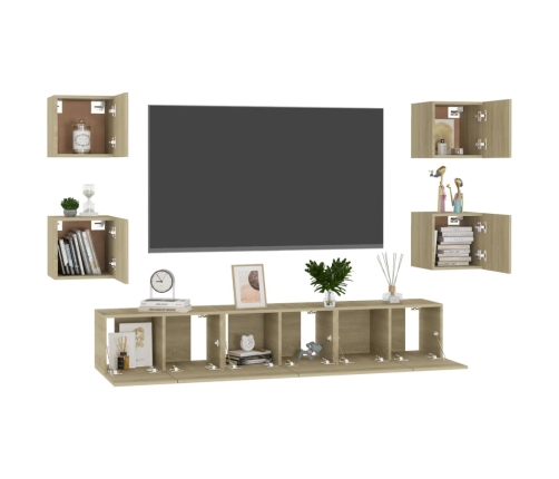 vidaXL Set muebles de salón TV 7 pzas madera ingeniería roble Sonoma