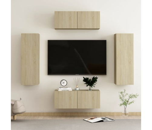 vidaXL Set de muebles salón TV 4 pzas madera ingeniería roble Sonoma