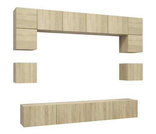 Muebles de pared de TV 8 pzas aglomerado color roble Sonoma