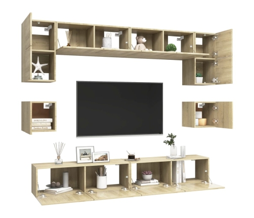 Muebles de pared de TV 8 pzas aglomerado color roble Sonoma