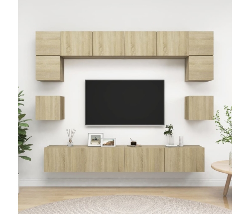 Muebles de pared de TV 8 pzas aglomerado color roble Sonoma