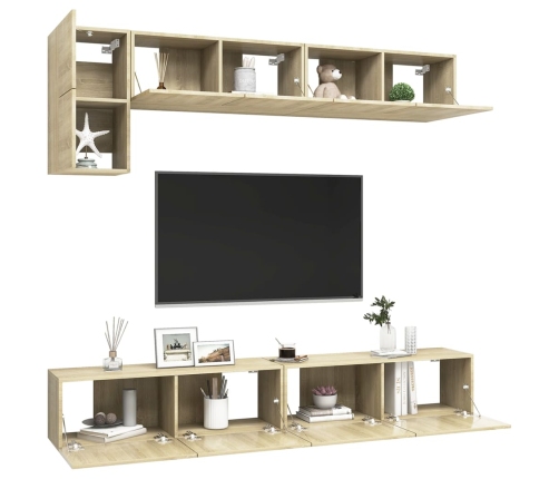 vidaXL Muebles de pared de TV 5 pzas aglomerado color roble Sonoma