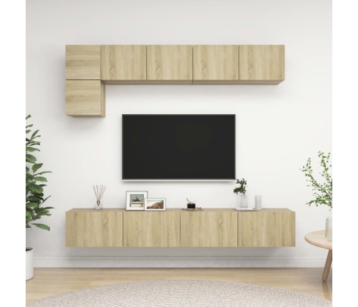 vidaXL Muebles de pared de TV 5 pzas aglomerado color roble Sonoma