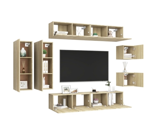 vidaXL Set de muebles salón TV 8 pzas madera ingeniería roble Sonoma