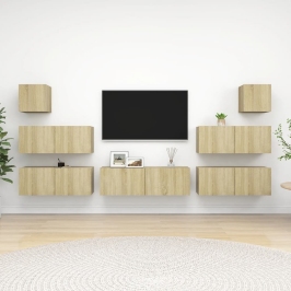 Juego de muebles de salón 7 piezas roble Sonoma