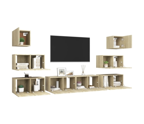 Set de muebles salón TV 8 pzas madera ingeniería roble Sonoma