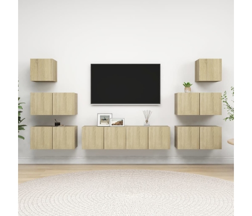 Set de muebles salón TV 8 pzas madera ingeniería roble Sonoma