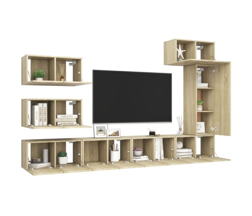 Set de muebles salón TV 8 pzas madera ingeniería roble Sonoma