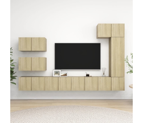 Set de muebles salón TV 8 pzas madera ingeniería roble Sonoma