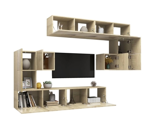 Set de muebles para TV 8 pzas madera contrachapada roble Sonoma