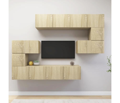 Set de muebles para TV 8 pzas madera contrachapada roble Sonoma