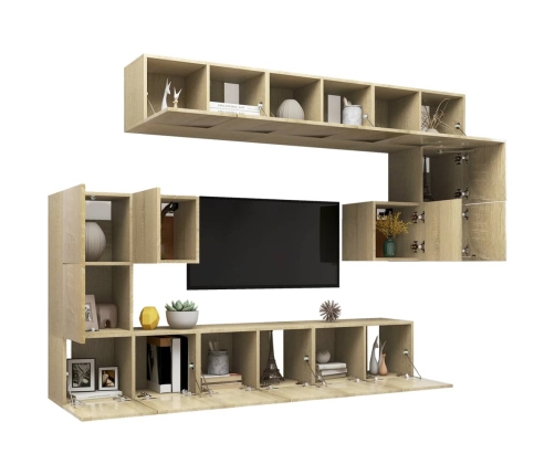 Set de muebles salón TV 10 pzas madera ingeniería roble Sonoma