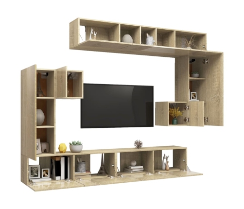 Set de muebles para TV 8 pzas madera contrachapada roble Sonoma