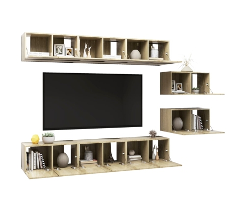 Set de muebles salón TV 8 pzas madera ingeniería roble Sonoma