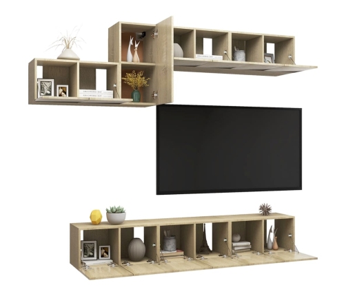 Set de muebles salón TV 7 pzas madera ingeniería roble Sonoma