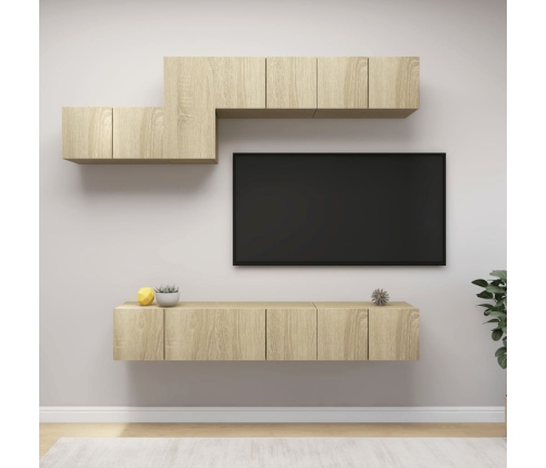 vidaXL Set de muebles salón TV 7 pzas madera ingeniería roble Sonoma