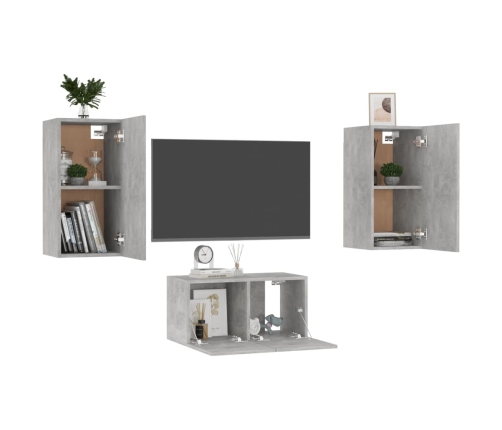 Set de muebles de salón 3 pzas madera ingeniería gris hormigón