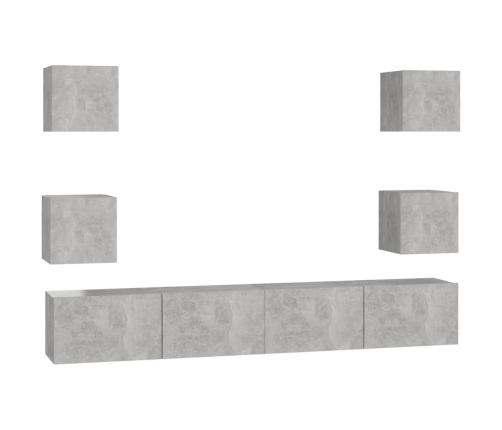 Set de muebles de TV 6 pzas madera contrachapada gris hormigón