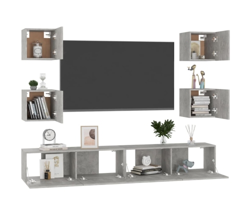 Set de muebles de TV 6 pzas madera contrachapada gris hormigón