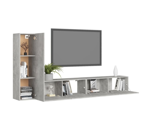 vidaXL Set muebles de salón TV 3 pzas madera ingeniería gris hormigón