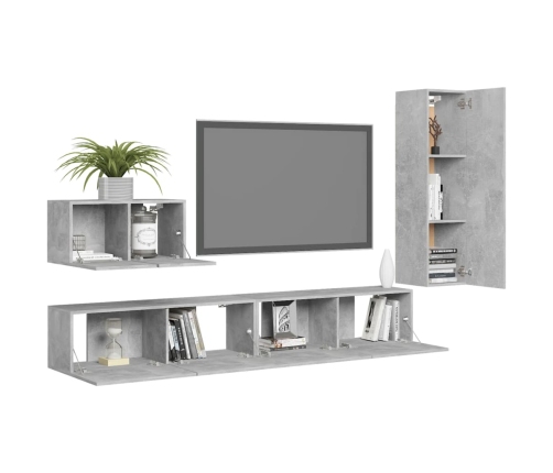 Set muebles de salón TV 4 pzas madera ingeniería gris hormigón