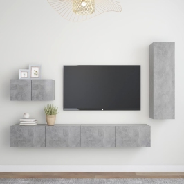 Set muebles de salón TV 4 pzas madera ingeniería gris hormigón