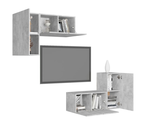 Set muebles de salón TV 4 pzas madera ingeniería gris hormigón