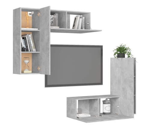 Set muebles salón TV 4 pzas madera ingeniería gris hormigón