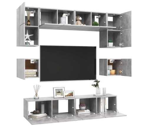 Set muebles de salón TV 8 pzas madera ingeniería gris hormigón