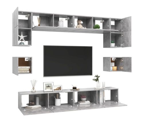 Set muebles de salón TV 8 pzas madera ingeniería gris hormigón