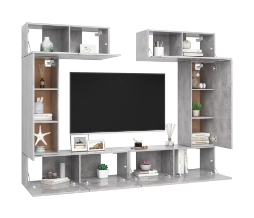 Set muebles de salón TV 6 pzas madera ingeniería gris hormigón