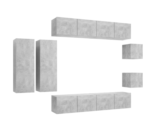 Set muebles de salón TV 8 pzas madera ingeniería gris hormigón